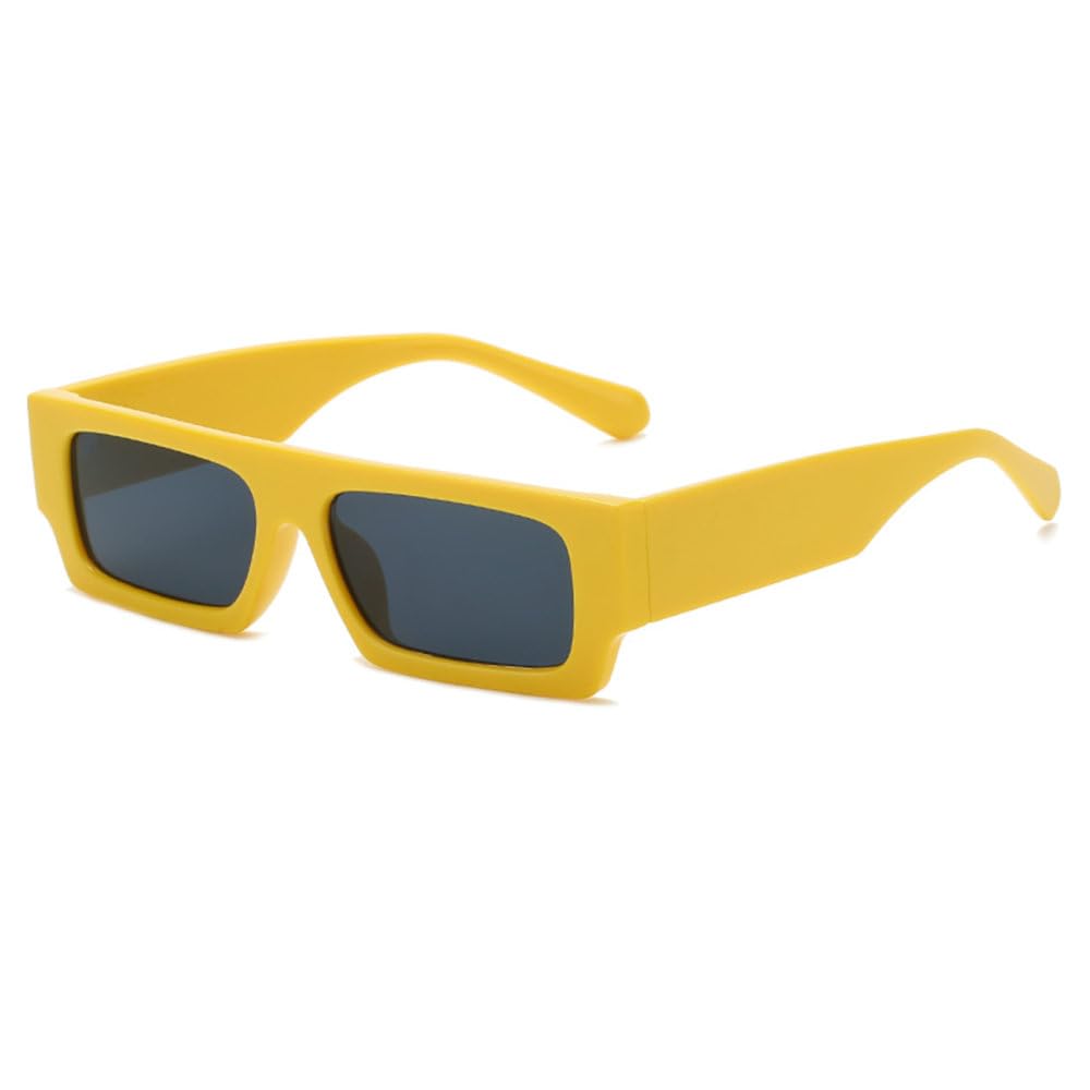Lunettes de soleil carrées rétro unisexes LVTFCO rectangle jaune et noir
