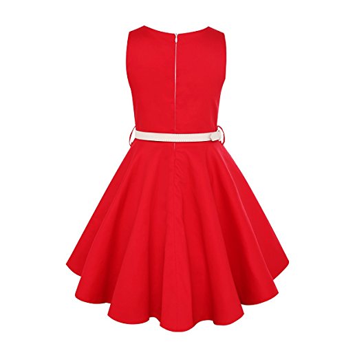 Girls Vintage Dresses Girls' Special Occasion Dress 50S Retro Kids Dresses Swing Rockabilly Sleeveless, Red, Size 6 #TOP2