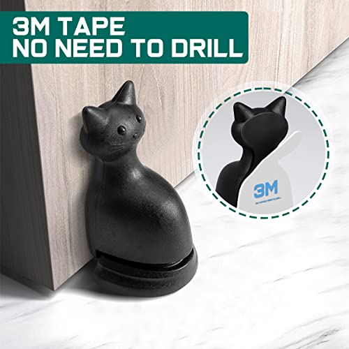 Magnetic Door Stop For Bottom Of Door - 2 Pack Door Stopper Black Cat Shape Catch Wall Protector, Heavy Duty Door Stop With 3M Adhesive Tape, Hold Keep Door Open #TOP1
