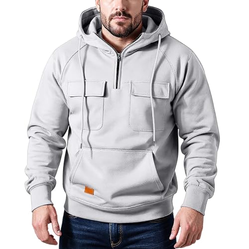 Mens Quarter Zip Pullover Hoodie Trendy Tactical Hooded Sweatshirt with Pockets, Outdoor Casual Workout Wear