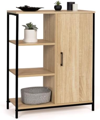 IDMarket - Buffet d'appoint 3 étagères et Placard 70 cm Detroit D...