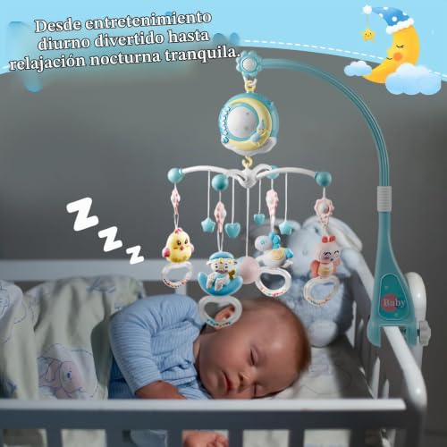 Miniatura 5 de Calistouk Móvil Musical Para Cuna De Bebé Con Mando A Distancia Luz De Estrellas Campanilla Decoración Sonajero Para Cama Juguete Proyector De Cuna Para Bebés Recién Nacidos Rosa