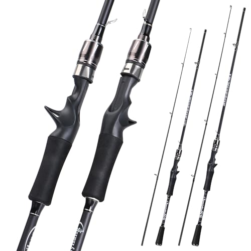 Image of Sougayilang Fishing Rod, Composite Glass & Carbon Fiber Blanks Spinning Rod and Casting Rod, 2Pc Fishing Pole with EVA Handle-Gray-2.1m-Casting
