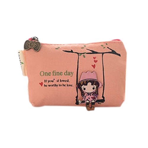 Preisvergleich Produktbild Haodou Mini Geldbörse Reißverschluss Geldbeutel Eisbär Muster Leinwand Münzbörse Münzbeutel Mini-Portemonnaie 11.5 * 8 * 2.8cm (Rosa)