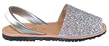 Sevillas Sandalias Menorquinas de Purpurina para Mujer – Abarcas Glitter en 3 Colores, Cómodas y Elegantes - Hechas en España (Plata, Sistema tallas calzado EU, Adulto, Mujer, Números, mediano, 35)