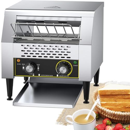 YDBMY Commercial Conveyor Toaster 600 Slices/Hour Heavy Duty Stainless Steel Conveyor Toaster with Double Heating Tubes, Electric Stainless Steel Toaster Conveyor Belt for Cafes, Bagel Shops,2800W
