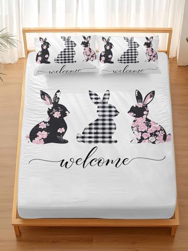 GousSanct Queen Bed Fitted Sheets Spring Easter Cute Rabbit on