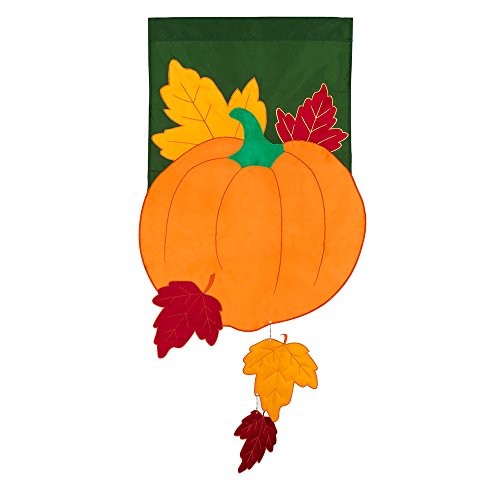 Evergreen Flag & Garden 158080 Fall Pumpkin with Falling Leaves Vertical Flag
