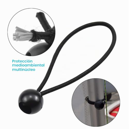 Miniatura 3 de Fodlon Tensor Para Lonas, 20pcs Cuerda Elástica Tensores Con Bola Tensor De Goma Tensores Profesionales Elástico Para Cortinas De Jardín, Pabellones, Tiendas De Campaña, Banner, Carteles, Negro