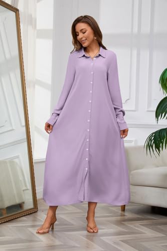Image of chouyatou Women's Casual Button Down Maxi Shirt Dress Long Sleeve Button Up Tunic Long Dress