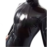 Natural Latex Rubber Men Catsuit Shoulder and Crotch Zipper Neck Entry Jumpsuit Handmade S-LCM185,Black,XL