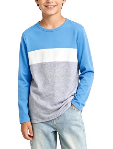 PATPAT Boys Long Sleeve T Shirt Color Block Tops Fall Clothes Sky Blue