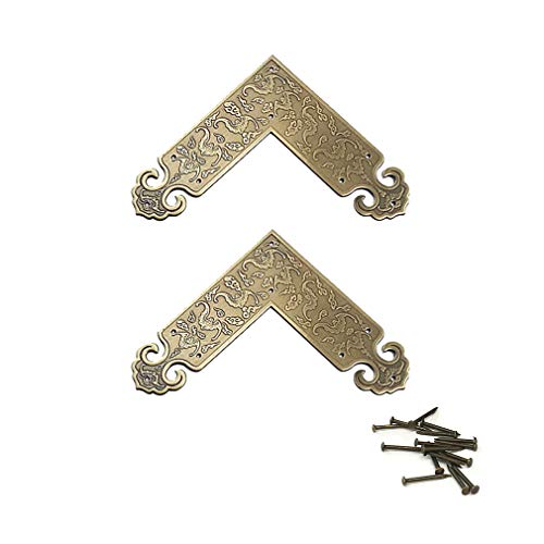 Tiazza 4Pcs Antique Embossing Brass Decorative Corner Protectors Braces Classical Furniture Tables and Chairs Cabinet Corner Guard Edge Cover - Thumbnail 2