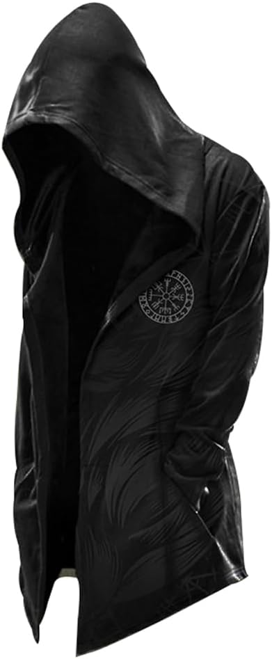 Odin Hooded Cardigan Retro Costume Robes 3D Printing Norse Myth Spring Fall Mens Jackets Novelty Mid-Length Capes