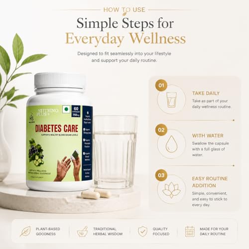 Image of Diabetes Care Herbal Wellness Capsules | Supports Sugar Balance, Energy & Metabolism | Daily Health Supplement for Adults | 60 Capsules Raja Maharaja Nushka