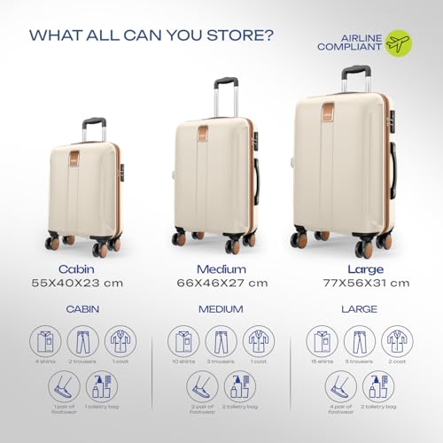 Image of Safari Thorium Royale 8 Wheels Set of 3 Trolley Bags Hard Case Polycarbonate Luggage, TSA Lock, Wet Pouch Organized Interior, Suitcase for Travel, Trolley Bags for International Travel, Vanilla Tan