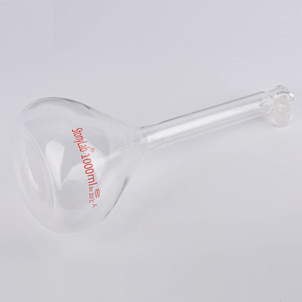 Matraz Aforado Clase A 1000 ml, Vidrio Borosilicato, Tapón de Vidrio, Frascos Volumétricos de Laboratorio
