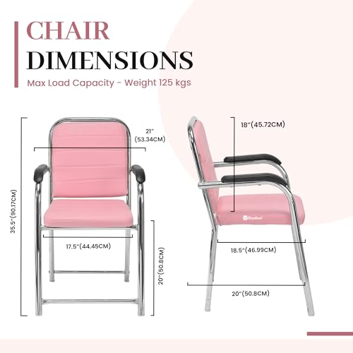 Image of GOYALSON Office Chair Visitor with arm Rest with Steel Frame and Cushioned seat Back Chair Without Wheels Chair (3, Pink, Heavy 1)