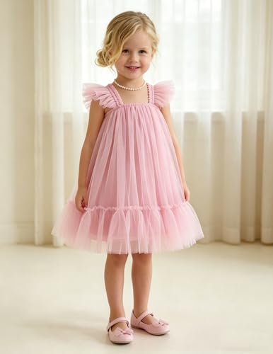 Image of Arshiner Toddler Tulle Dress for Girls Layered Tutu Ruffle Dresses Swing Twirly Fairy Summer Birthday Party Wedding Sundress