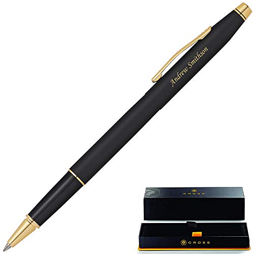 Cross Rollerball Pen | Engraved/Personalized Cross Classic Century Black Rollerball Pen with Gold Trim AT0085-110. Custom Engraved Fast!