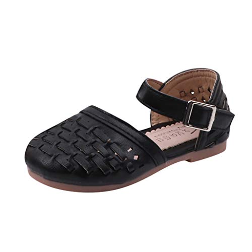 EnJoCho Little Girls' Sandals Infant Kids Baby Summer Beach Weaved Casuanl Princess Shoes for Childen 1 to 12Years (Black-a#qh, 12 Little Kids)