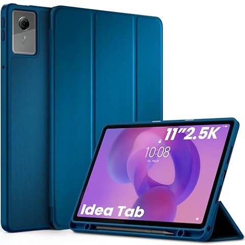 EasyAcc Etui do tabletu Lenovo Idea Tab 11 cali 2025 z uchwytem na długopis TB-336ZU TB-336FU, ultra cienkie z funkcją stojaka Slim PU skórzane etui ochronne (pawie niebieski)