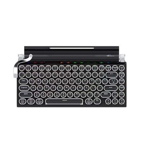 Image of 7KEYS Typewriter Keyboard Wireless Retro Style, Vintage Classical Mechanical Keyboard with Bluetooth for IPAD PC /Laptop Mac /Phone (Black+Wrist)