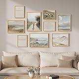 Framed Christian Gallery Wall Art Set of 9, Neutral Vintage Scripture Prints with Bible Verse Quotes and Jesus Artwork, Inspirational Religious Decor for Living Room Bedroom Prayer Room