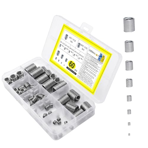 Image of 60 Pcs Helicoil Thread Repair Kit, Wire Thread Inserts Kit, Wire Thread Repair Inserts Helical Coiled Screw, Stainless Steel Threaded Sleeve Sheath for Automotive Repairs(M3 M4 M5 M6 M8 m10 M12)