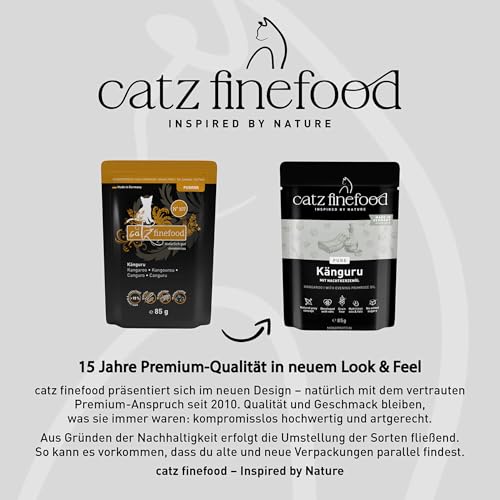catz finefood Purrrr Känguru Monoprotein Katzenfutter nass N° 107, für ernährungssensible Katzen, 70% Fleischanteil, 16 x 85 g Beutel
