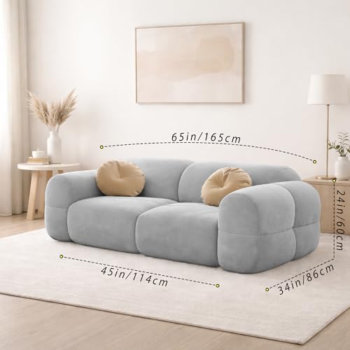 Image of Casaliving Vetras Modern Velvet Bubble Cloud Sofa, Tufted Design Upholstered 2 Seater Sofa Set for Living Room, (Grey Colour) Premium Velvet Fabric Sofa