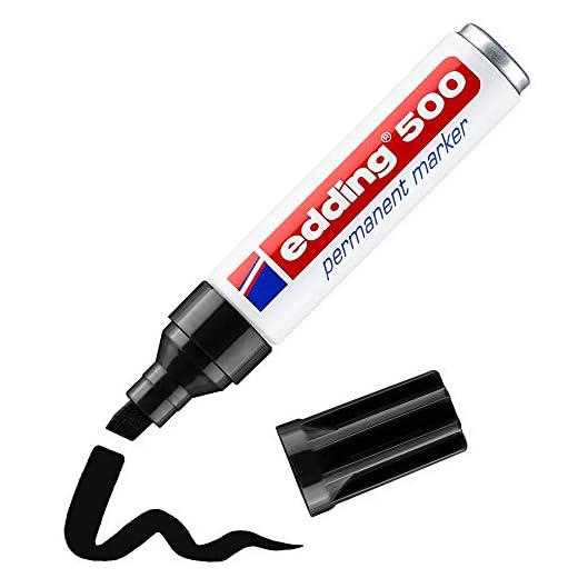 edding 500 marcador permanente - negro - 1 rotulador - punta biselada 2-7 mm - resistente al agua, de secado rápido, rotuladores indelebles - para cartón, plástico, madera, metal, vidrio