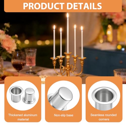 Wcawnlt Kerzenhalter Stabkerze 36pcs Silber Aluminium, Mini Kerzenhülsen für Stabkerzen, Stabile Basis für Tischdekoration, Feste, Weihnachten und Ambientebeleuchtung