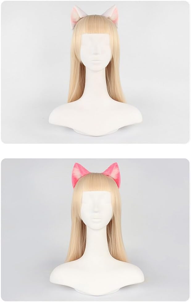 Long Fur Cat Ears Anime Cosplay Headband Plush Hairband Halloween Cosplay Party Costume for Men and Women Role-Playing (Blue-White) - Image 7