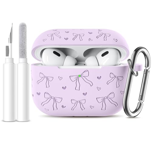 Lerobo Cute Engraved Case for AirPods Pro 2, Soft Silicone Protective Accessories with Cleaner Pen & Keychain, Compatible with Apple AirPod Pro Case Cover for Women, Wireless Charging, Lavender