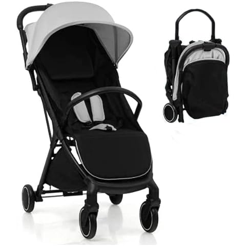 Maxmass Baby Stroller, Folding Infant Travel Pushchair with Storage Basket, Canopy Handrail and Five-Point Harness, Toddler Lightweight Buggy for 0-36 Months (Grey) Cover