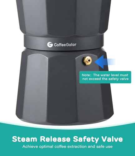 Image of Coffee Gator Moka Pot Aluminum - 6 Cup, 12oz Stovetop Espresso Maker
