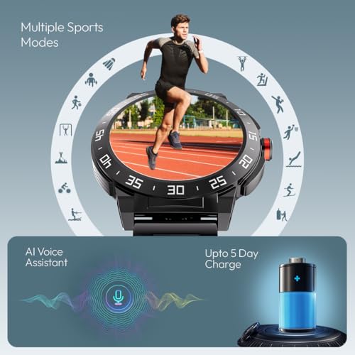 Image of Fastrack Magnus FX3 1.46 inch Smart Watch with Single Sync BT Calling, All-Round Health Monitoring, Functional Crown, Metal Alloy Case, 60+ Sports Modes,IP68 Water Resistant - Smartwatch for Men (Black)