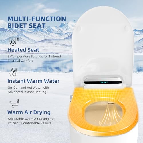 QMU Electric Bidet Toilet Seat Round, Heated Bidet Seat with Instant Warm Water, Warm Air Dryer, Self-Cleaning Stainless Steel Nozzle, Heated Seat, Night Light, Remote Control, Soft Close — view 2