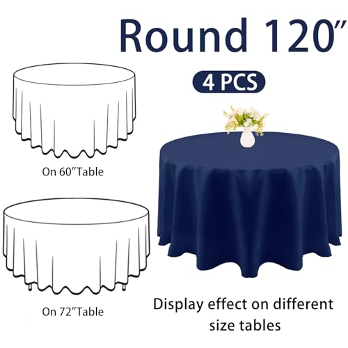 JALANCY 4 Pack 120 Inch Navy Blue Polyester Round Table Cloth Washable Fabric Table Covers for Wedding Dining Table Buffet Parties Banquet Decor by JALANCY - Image 2