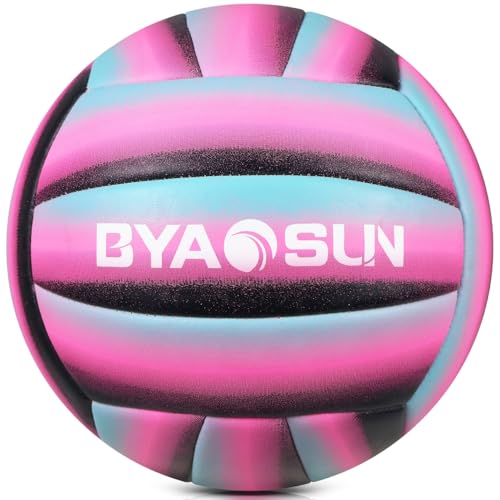 BYAOSUN Soft Official Volleyball for Indoor Outdoor Beach, Size 5 Training Volleyball for Beginner Teenager Adult (Black&Pink)