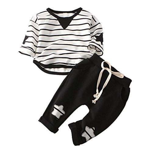 Baby Clothes Set 0-2 Years Old,Infant Toddler Girl Boy Casual Cotton Stipe Long Sleeve T-Shirt Star Pants Outfit (24-36 Months, Black)