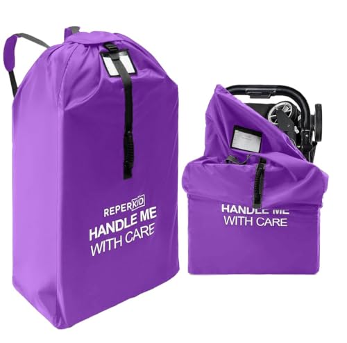 Image of reperkid Large Stroller Bag for Airplane Travel, Purple, 47" H x 24" W x 15" D, Fits Most Large, Single, Double, Jogging Strollers – Premium Waterproof Cover, Adjustable Shoulder Straps