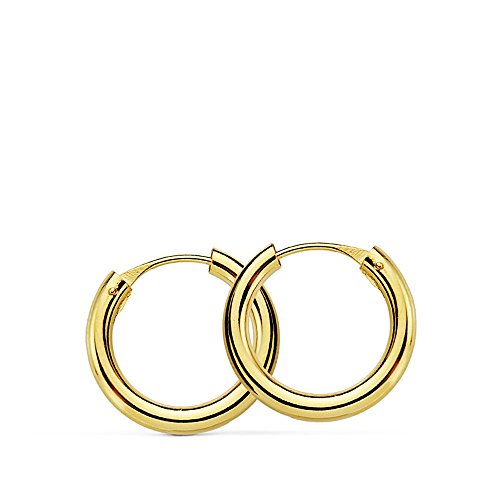 Pendientes oro 18k aro redondos lisos 14mm. [AA7334]