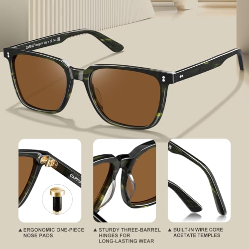 Image of CARFIA Retro Acetate Polarized Sunglasses for Men UV400 Protection Driving Outdoor Anti-Glare Sun Glasses CA5354WS
