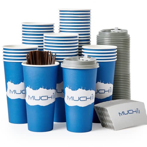 100 Pack | 20 oz Paper Coffee Cup, Coffee Cup with Lids,Sleeves and Stirrers,To Go Coffee Cups Perfect for Hot Coffee, Espresso, Tea