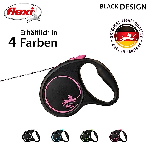 flexi® Black Design S Seil 5 m schwarz/pink, Roll-Leine für Hunde bis 12 kg