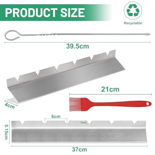 LALAGO 6 sztuk 39,5 cm Kabob szpikulec do grilla ze stojakiem, długie szpikulce do grilla ze stali nierdzewnej, rama grillowa ze szczotką i torbą do grilla na węgiel drzewny i elektrycznym