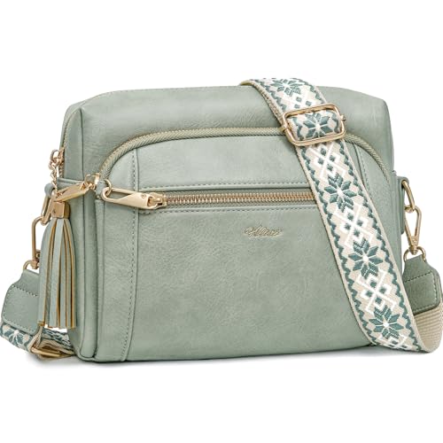 Image of Small Leather Crossbody Bags for Women Anti theft Purses and Handbag Shoulder Hangbag with Wide Strap Tassel