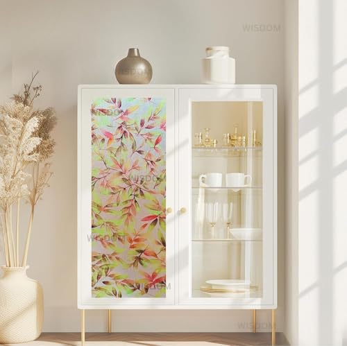 Image of WISDOM Premium Frosted Glass Window Film Self Adhesive Decorative Glass Window Privacy Sheet Film UV Control Removable Vinyl Privacy Film (Rown Leaves, 12x36 Inch)